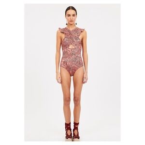 ULLA JOHNSON Antilles Maillot Swimsuit One Piece L Pink Black Floral NEW Beach